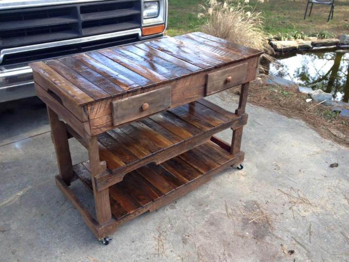 DIY pallet kitchen island with built-in shelves