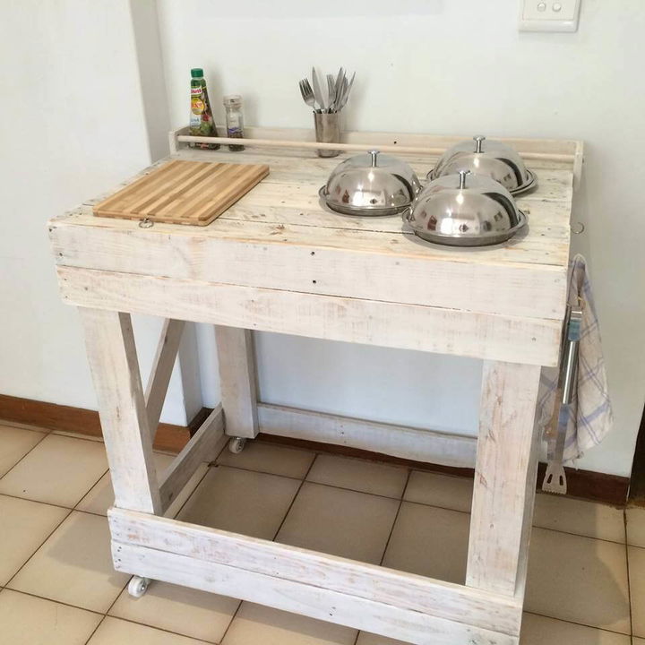 shabby chic white pallet trolley or kitchen island