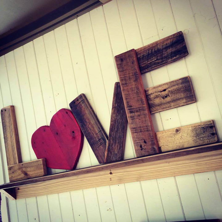 rustic wooden pallet love wall shelf