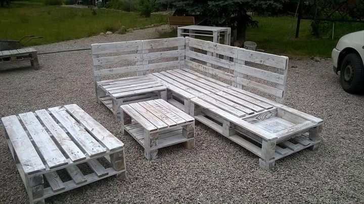 handmade wooden pallet L-shape sofa set