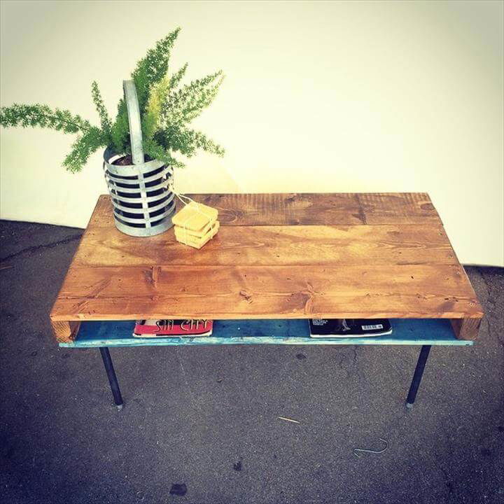 upcycled pallet table with metal legs