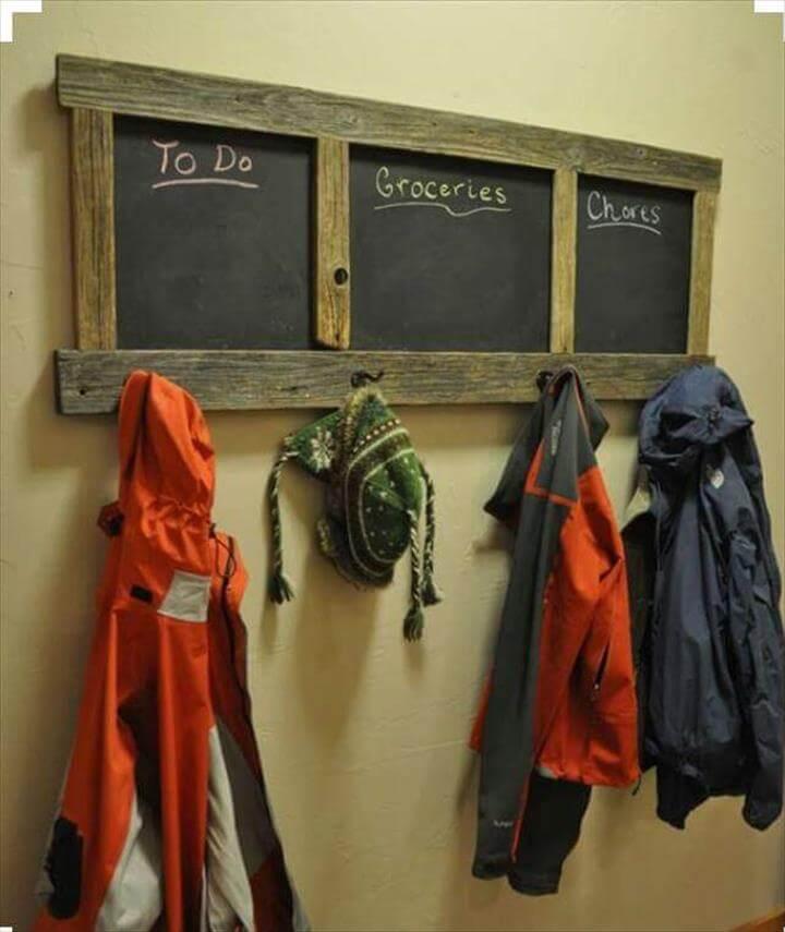 pallet coat rack with chalkboard