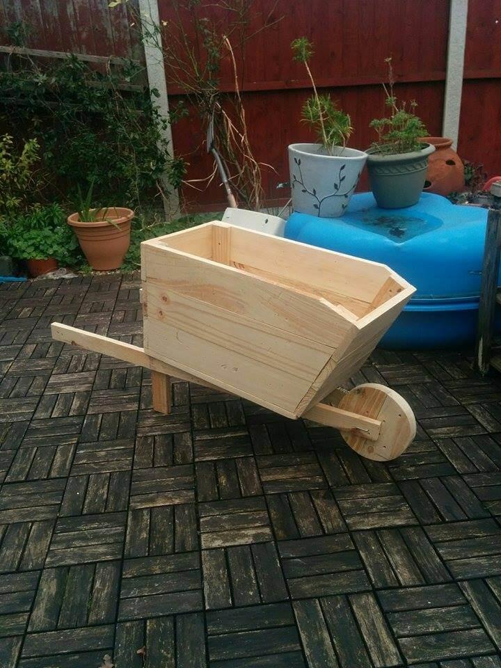 handcrafted wooden pallet wheelbarrow