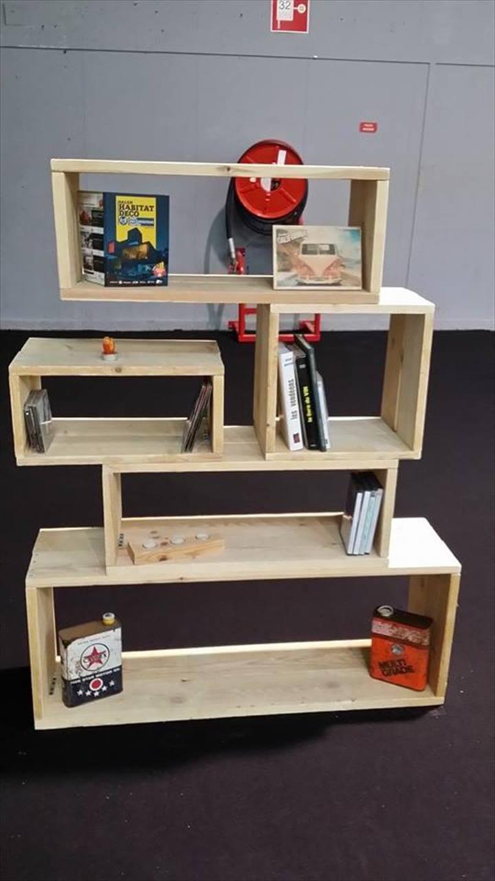 wooden pallet art style shelving unit