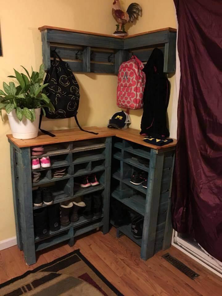handcrafted pallet sectional shoes rack and shelf