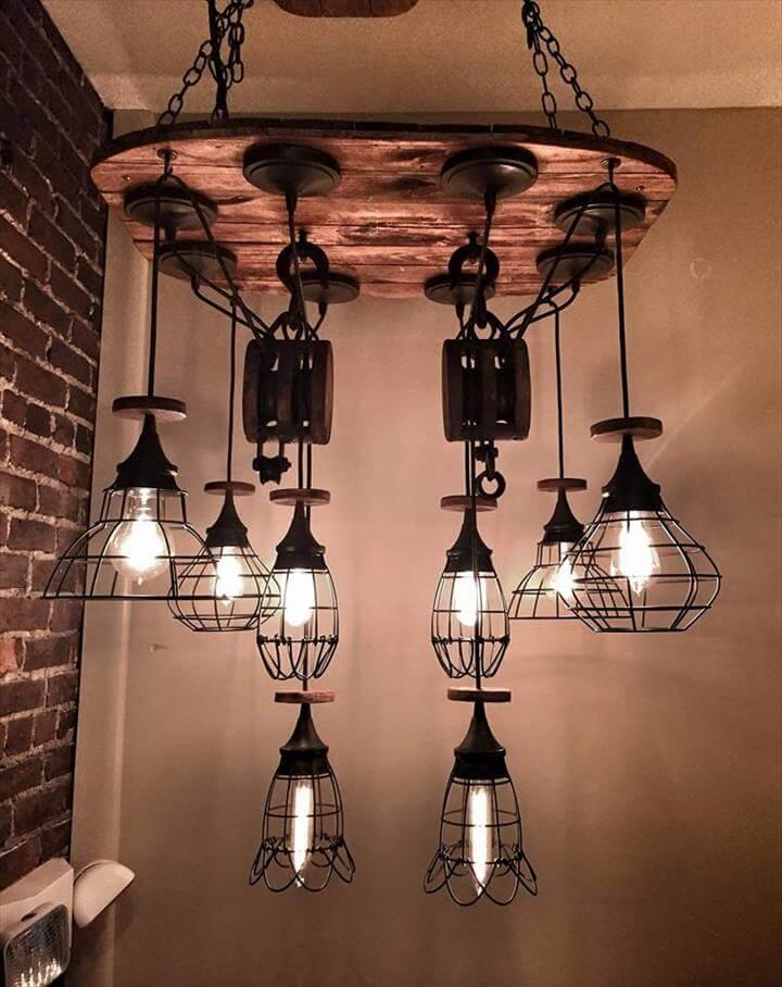 diy custom pallet-made chandelier