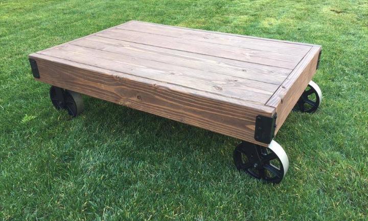 handmade low pallet coffee table with wheels