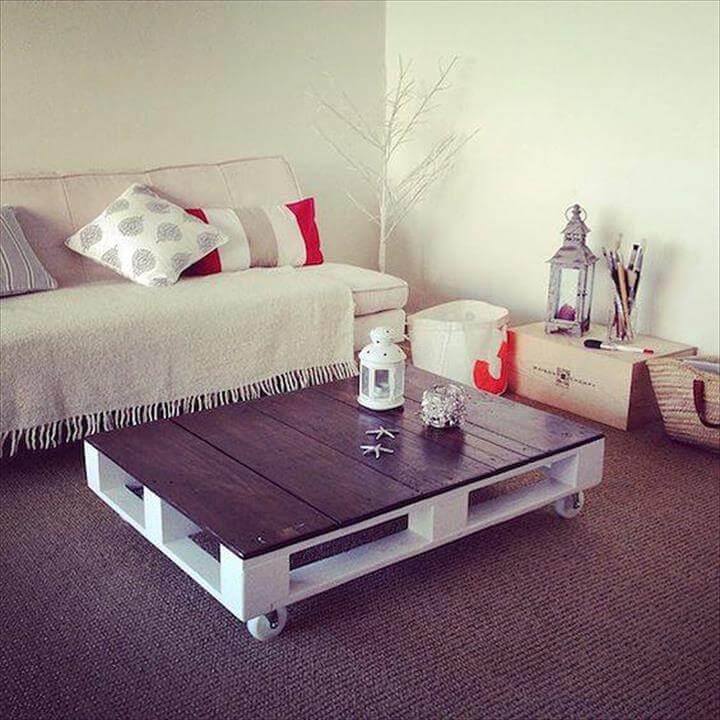 upcycled pallet coffee table with wheels