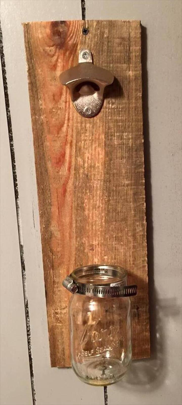 handmade pallet bottle opener with bottle holder