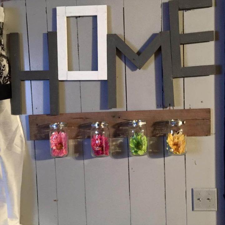 pallet and mason jar wall organizer