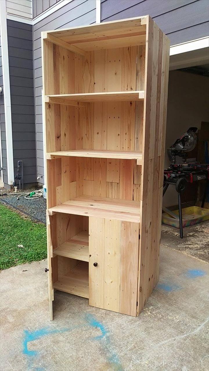 wooden pallet bookshelf with doors