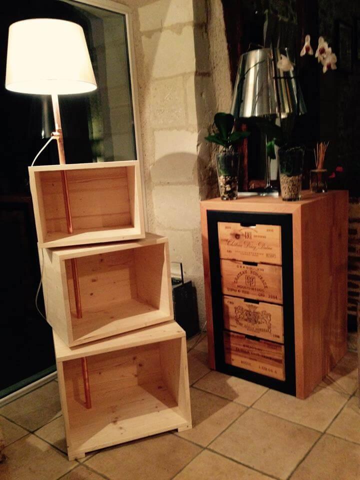 pallet side table with fixed lamp
