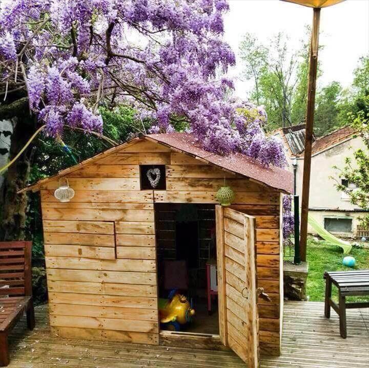 upcycled pallet shed with chevron roof