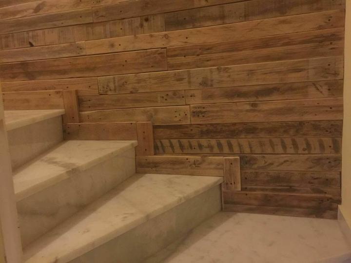 Pallet Wood Wall Paneling - Stairway and Living Room ...