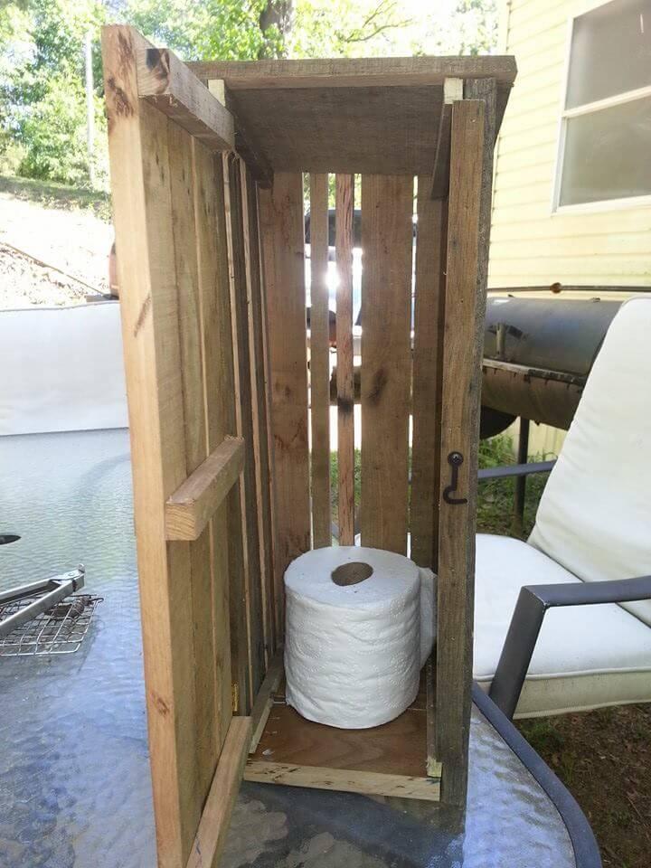 handcrafted pallet outhouse toiler paper roll storage cabinet