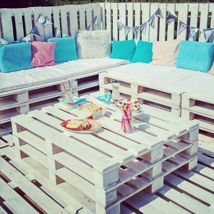 recycled white painted whole pallet boards garden lounge