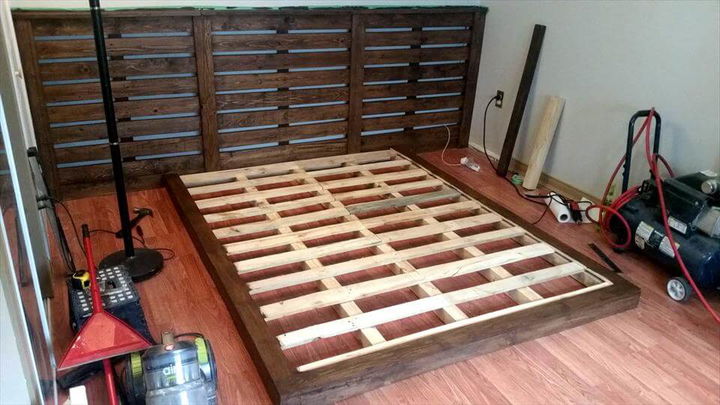 DIY Platform P   allet Bed with Lights &amp; XL Headboard - Easy 