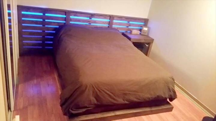 pallet bed with lighted headboard