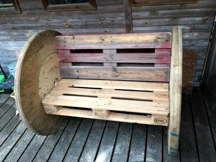 wooden pallet and spool bench