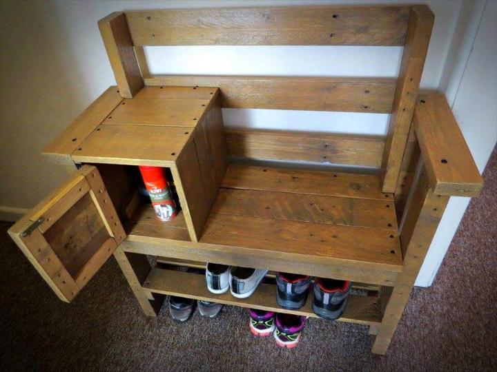Pallet Bench with Storage and Shoe Rack - Easy Pallet Ideas