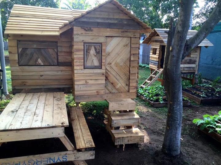 upcycled pallet bungalow style kids playhouse