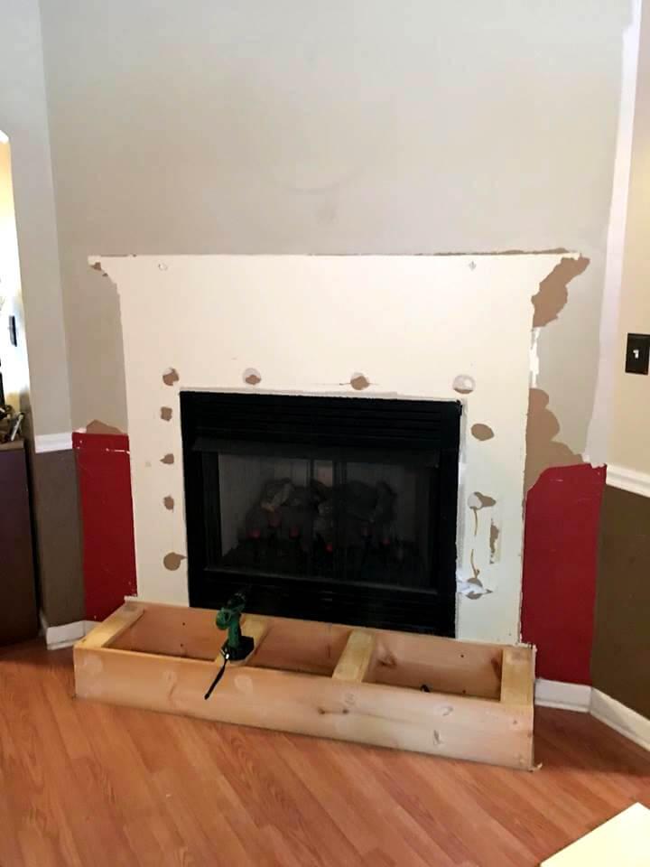 installation of fireplace bottom with pallets