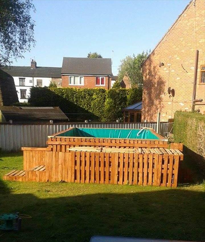 repurposed wooden pallet swimming pool