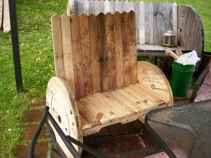 handcrafted wooden pallet and spool benches