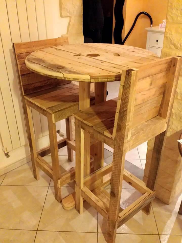 wooden pallet and old spool 2 people chair and table set