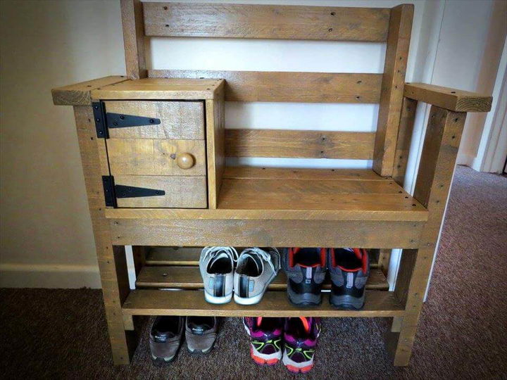 Pallet Bench with Storage and Shoe Rack - Easy Pallet Ideas