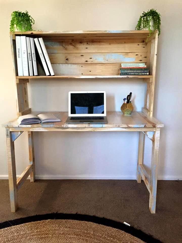 Reclaimed pallet desk with book shelf