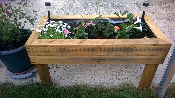 wooden pallet raised garden planter with lights