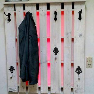 no-cost white washed one pallet coat rack with LED lights
