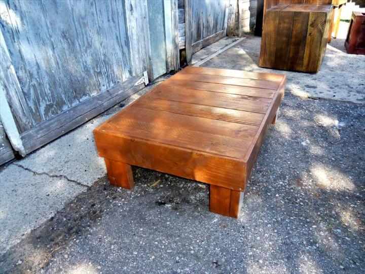 walnut stained pallet low coffee table