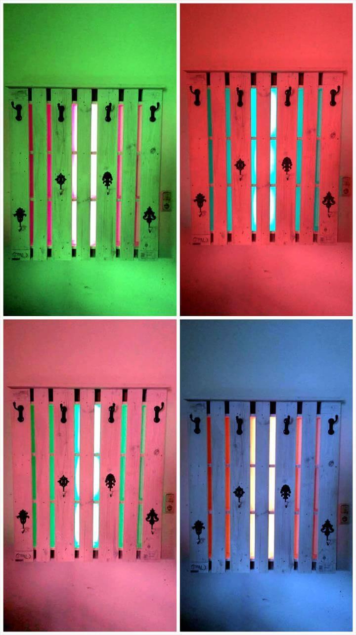 colorful one pallet wall organizers or coat racks