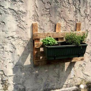 wooden pallet and metal wall hanging planter holder