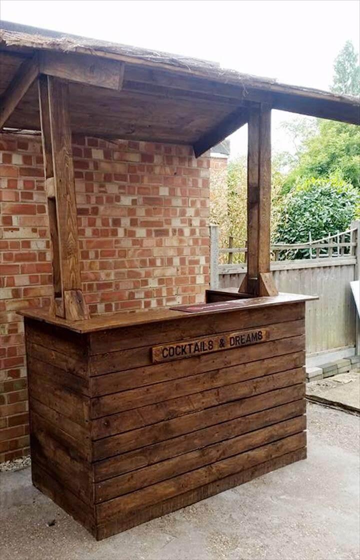 pallet outdoor bar with chevron roof