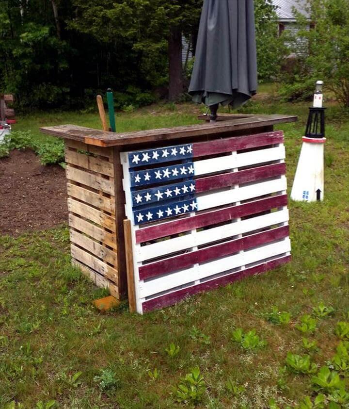 wooden pallet bar with painted American flag