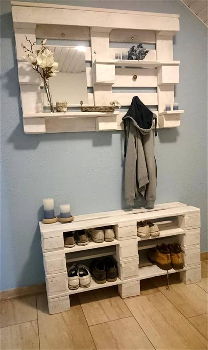 Wooden pallet shelf and shoe rack