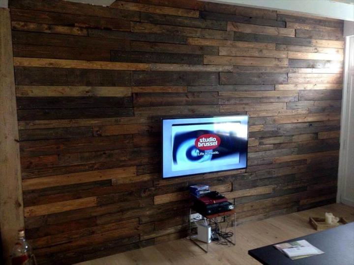 rustic wooden pallet accent media wall