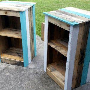 white and blue painted pallet nightstand with extra storage pockets