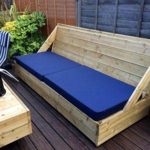 recycled pallet blue cushioned deck sofa