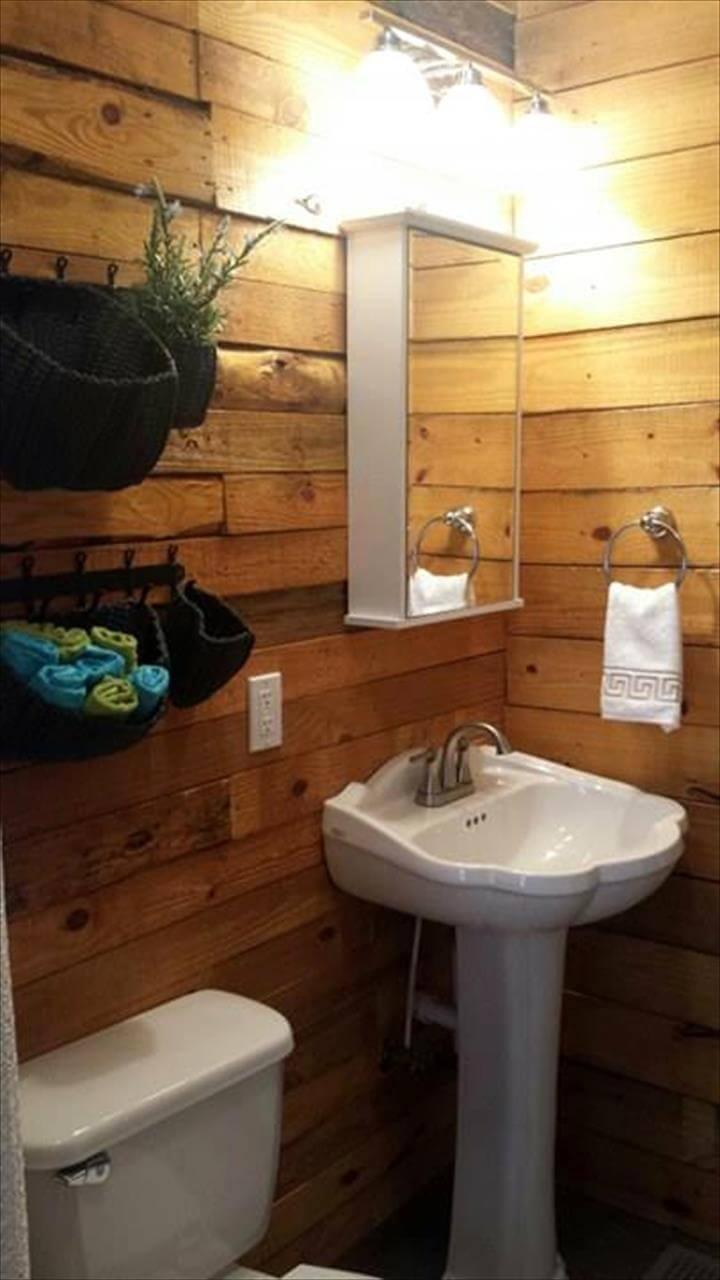 handmade wooden pallet bathroom wall paneling