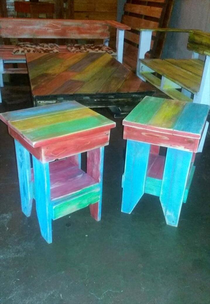 colorful pallet painted stools