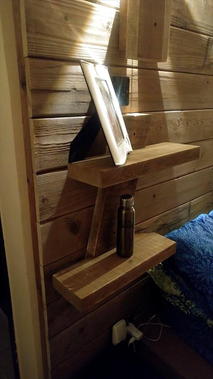 wooden pallet bed back with shelves