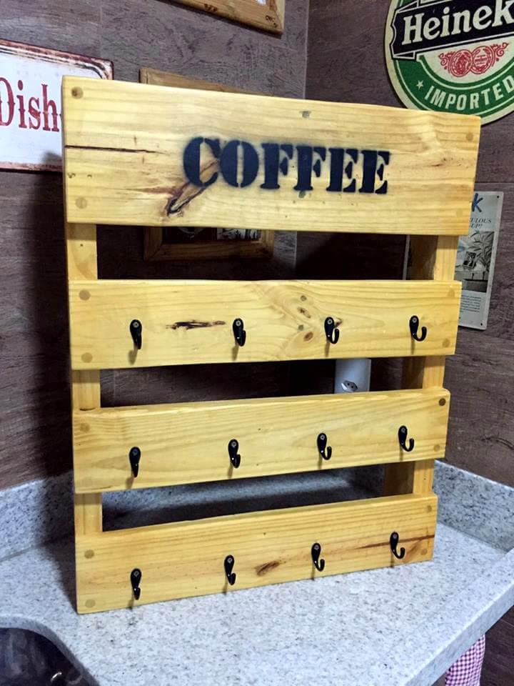upcycled wooden pallet coffee mug rack