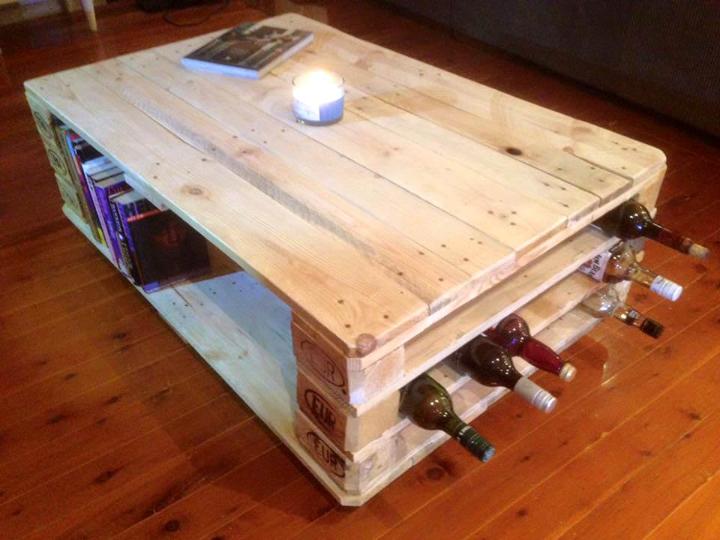 pallet coffee table with beverage bottle rack