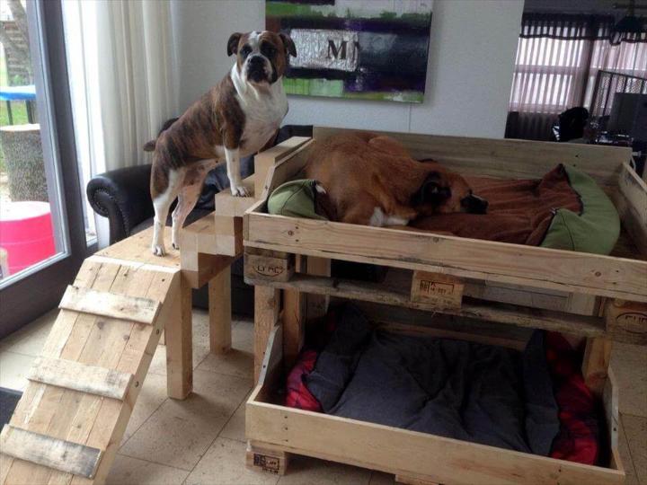 pallet bunk dog bed with stairs