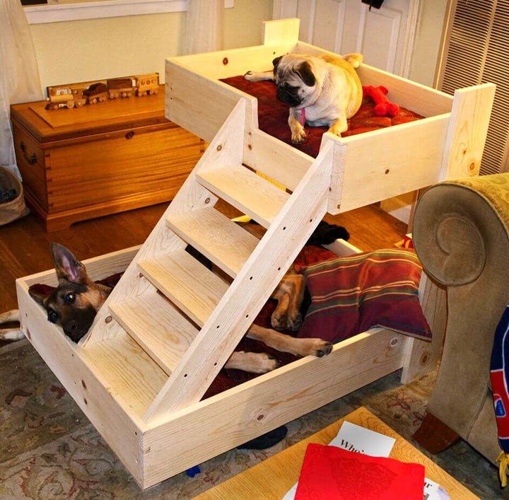 wooden dog bed with stairs