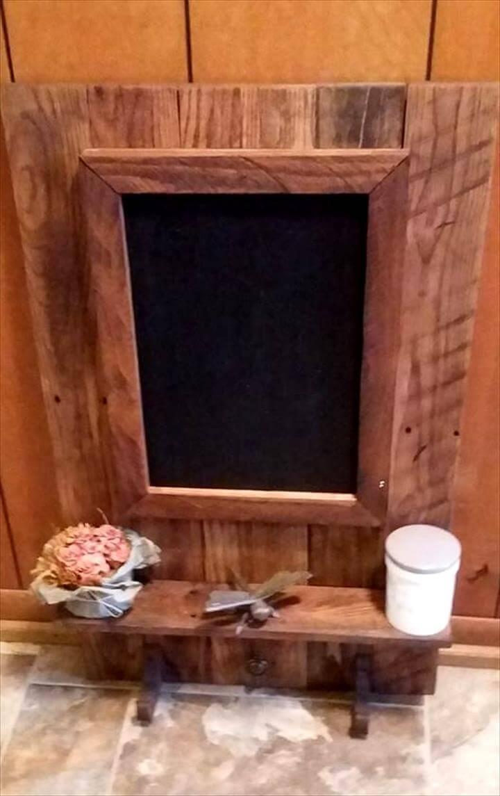 handcrafted wooden pallet wall hanging picture frame with shelf and hooks